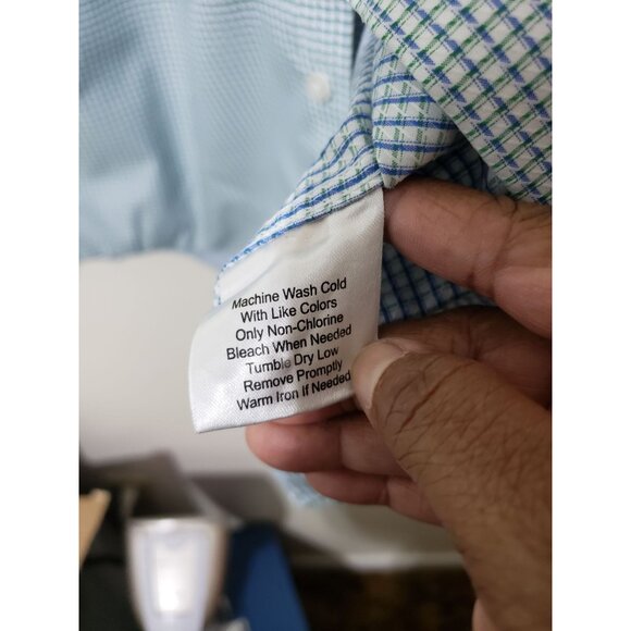 Egara blue, green and white plaid, casual button down long sleeve shirt, size XL - Picture 8 of 8